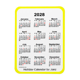 2028 Yellow Holiday Calendar door Janz Magnet Magneet