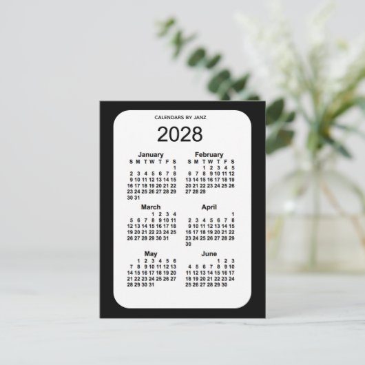 2028 Zwarte 6-maandenkalender van Janz Briefkaart (Staand voorkant)
