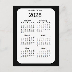 2028 Zwarte 6-maandenkalender van Janz Briefkaart