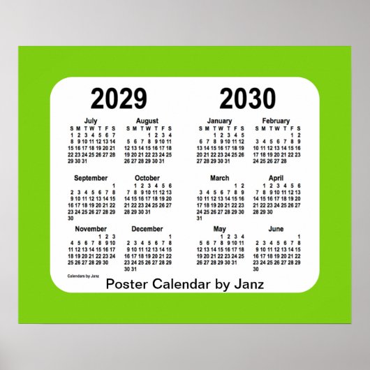 2029-2030 Yellow Green School Calendar van Janz Poster (Voorkant)