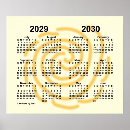 2029-2030 Zonnige Dagen Schooljaar Kalender van Ja Poster (Voorkant)