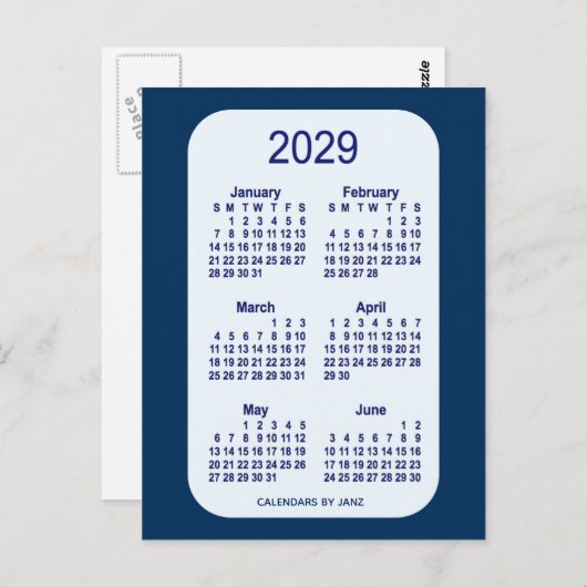 2029 Alice Blue 6 Month Mini Calendar van Janz Briefkaart (Voorkant / Achterkant)