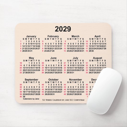 2029 Antiek wit 52 weken ISO-kalender door Janz Muismat (Met muis)