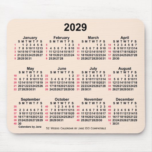 2029 Antiek wit 52 weken ISO-kalender door Janz Muismat (Voorkant)