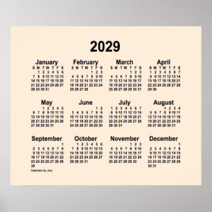 2029 Antieke witte kalender van Janz Print