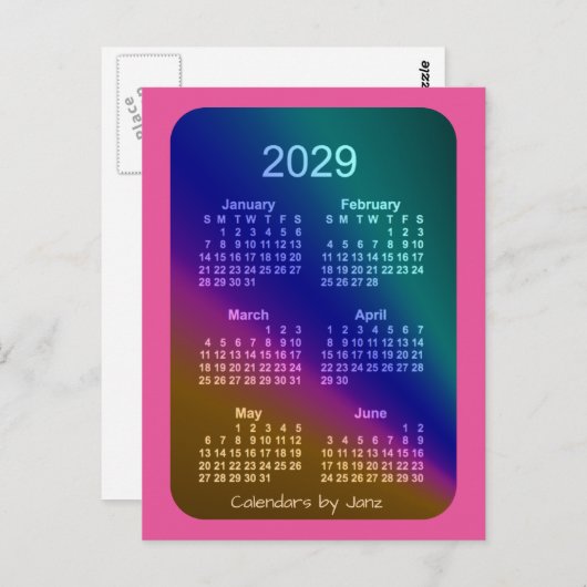 2029 Aurora Roze 6 maanden Mini Agenda van Janz Briefkaart (Voorkant / Achterkant)