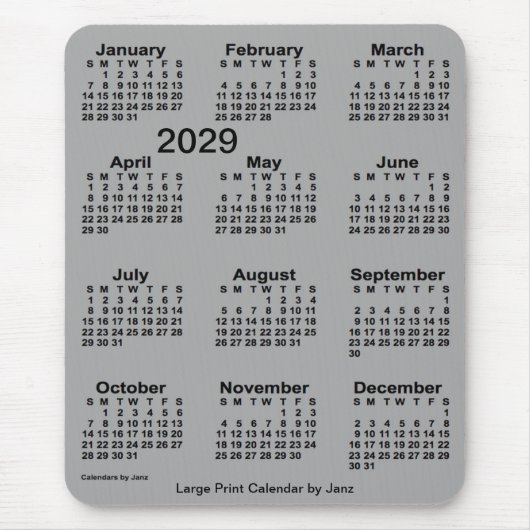 2029 Batleship Grey Large Print Calendar van Janz Muismat (Voorkant)