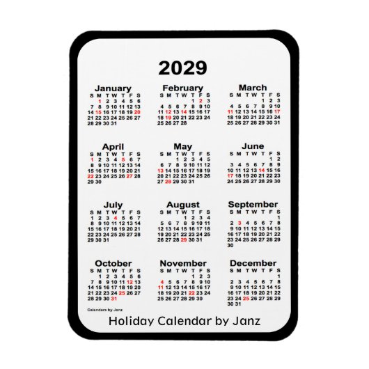 2029 Black Holiday Calendar van Janz Magnet Magneet (Verticaal)