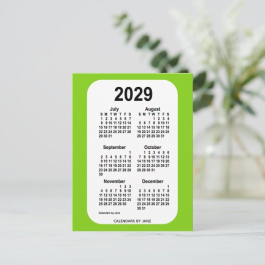 2029 Geel Groen 6-maandelijkse Mini Agenda van Jan Briefkaart (Staand voorkant)
