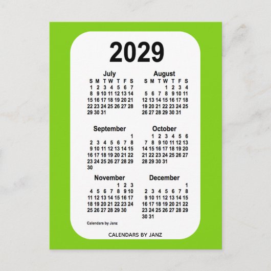 2029 Geel Groen 6-maandelijkse Mini Agenda van Jan Briefkaart (Voorkant)