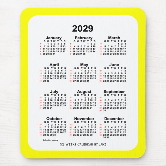 2029 Geel Twee Toon 52 Week Agenda van Janz Muismat (Voorkant)