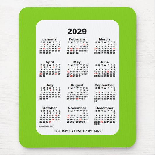 2029 Gele groene agenda voor feestdag, ingediend d Muismat (Voorkant)