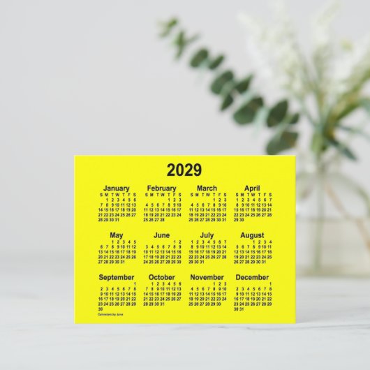 2029 Gele Mini-kalender van Janz Briefkaart (Staand voorkant)