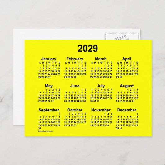 2029 Gele Mini-kalender van Janz Briefkaart (Voorkant / Achterkant)