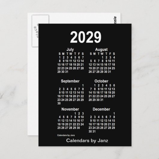 2029 Neon White 6 maanden Mini Calendar van Janz Briefkaart (Voorkant / Achterkant)