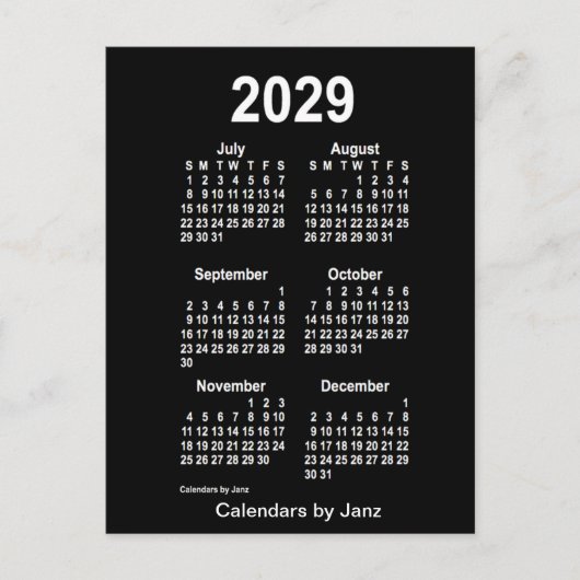 2029 Neon White 6 maanden Mini Calendar van Janz Briefkaart (Voorkant)
