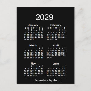 2029 Neon White 6 maanden Mini Calendar van Janz Briefkaart