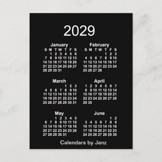 2029 Neon White 6 maanden Mini Calendar van Janz Briefkaart (Voorkant)