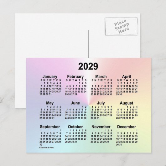 2029 Rainbow Cloud Mini Kalender van Janz Briefkaart (Voorkant / Achterkant)