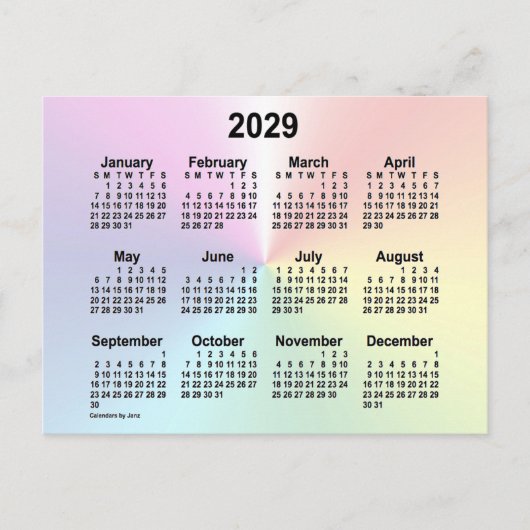 2029 Rainbow Cloud Mini Kalender van Janz Briefkaart (Voorkant)
