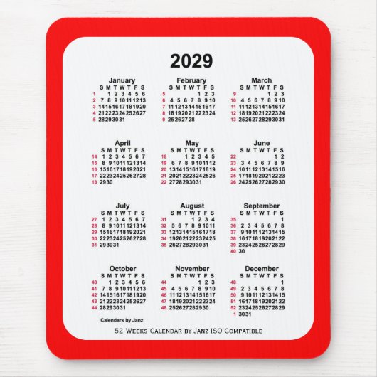 2029 Rood 52 weken ISO Agenda van Janz Two Tone Muismat (Voorkant)