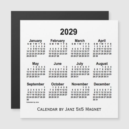 2029 White Calendar van Janz 5x5 Magnet (Voorkant / Achterkant)