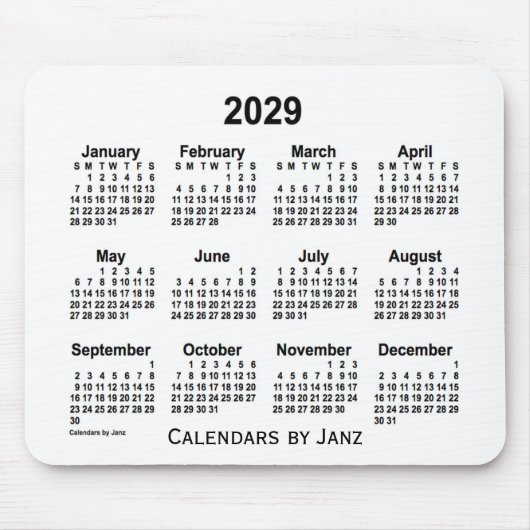 2029 White Calendar van Janz Muismat (Voorkant)