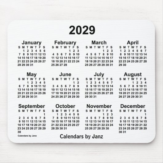 2029 White Calendar van Janz Muismat (Voorkant)