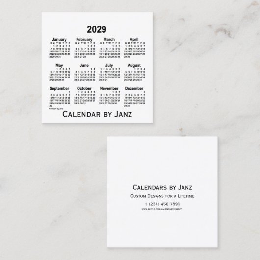 2029 White Calendar van Janz Square Visitekaartje (Voorkant / Achterkant)
