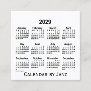 2029 White Calendar van Janz Square Visitekaartje