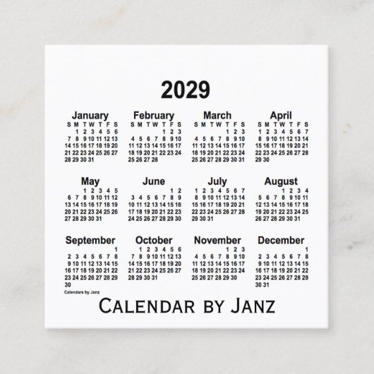 2029 White Calendar van Janz Square Visitekaartje (Voorkant)