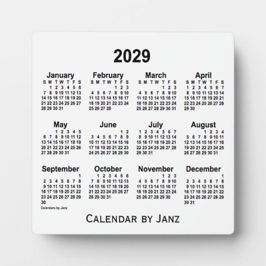 2029 White Desk Calendar van Janz Fotoplaat (Voorkant)