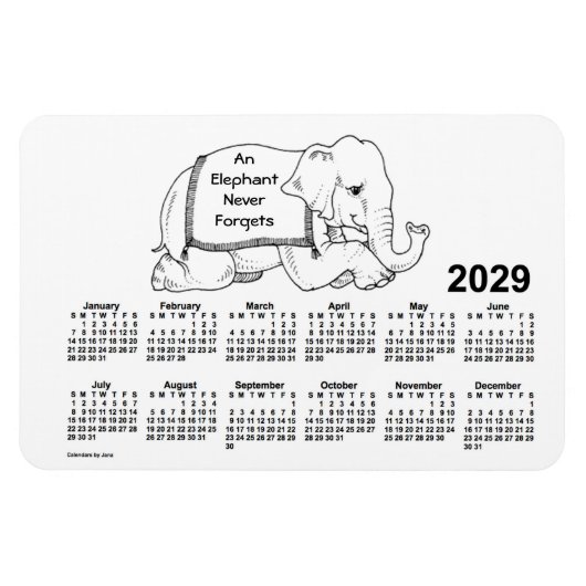 2029 White Elephant Calendar door Janz 4x6 Magnet Magneet (Horizontaal)