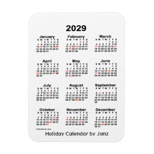 2029 White Holiday Calendar van Janz Magnet Magneet