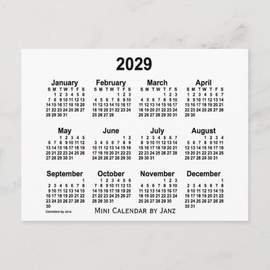 2029 White Mini Calendar van Janz Briefkaart (Voorkant)