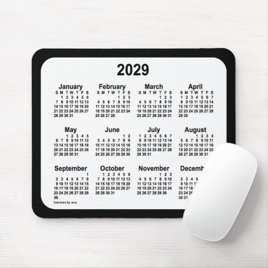 2029 White on Black Calendar van Janz Two Tone Muismat (Met muis)