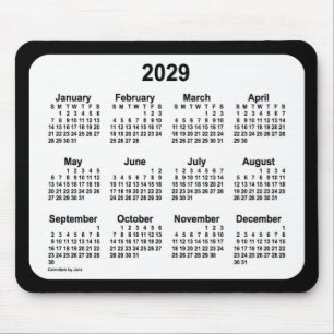 2029 White on Black Calendar van Janz Two Tone Muismat