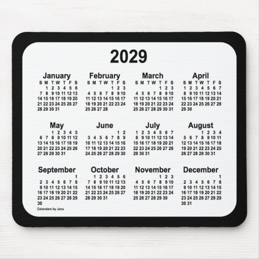2029 White on Black Calendar van Janz Two Tone Muismat (Voorkant)