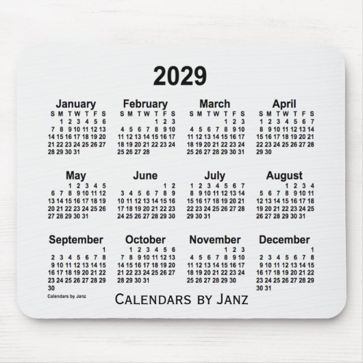 2029 White Smoke Calendar van Janz Muismat (Voorkant)