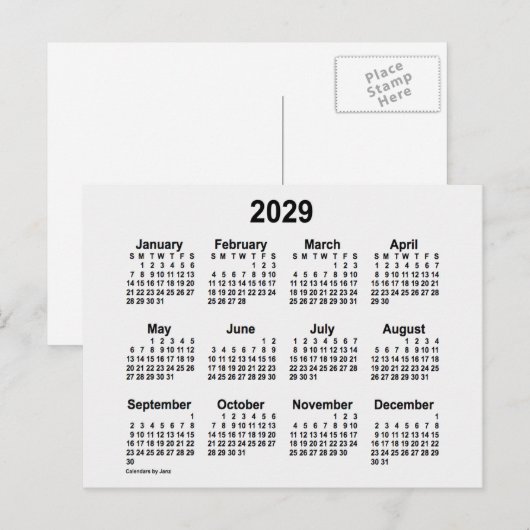 2029 White Smoke Mini Kalender van Janz Briefkaart (Voorkant / Achterkant)