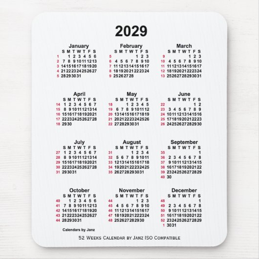 2029 Witte 52 weken ISO-kalender door Janz Muismat (Voorkant)