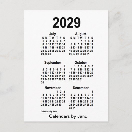2029 Witte 6 maanden Mini Agenda van Janz Briefkaart (Voorkant)