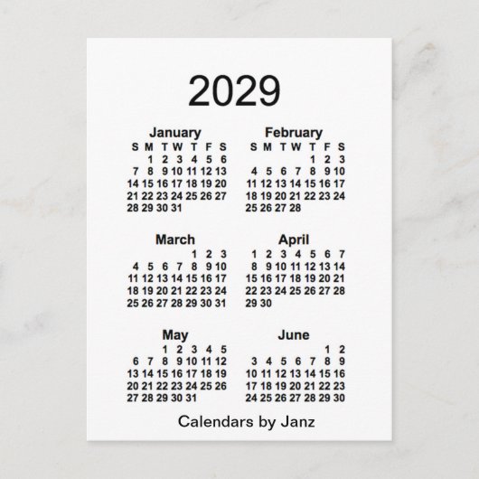 2029 Witte 6 maanden Mini Agenda van Janz Briefkaart (Voorkant)