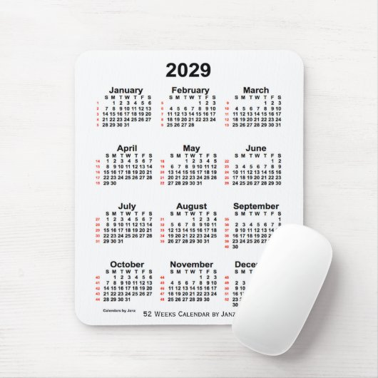 2029 Witte agenda van 52 weken, van Janz Muismat (Met muis)