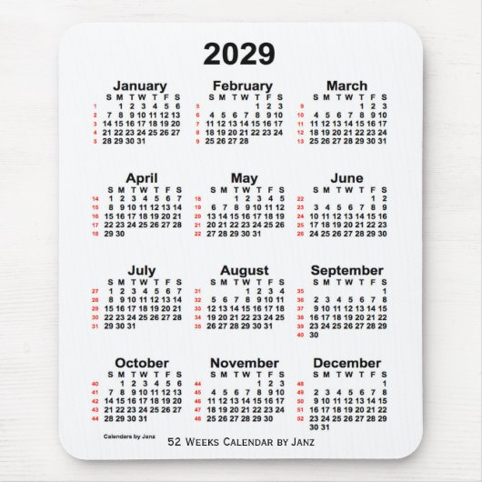 2029 Witte agenda van 52 weken, van Janz Muismat (Voorkant)