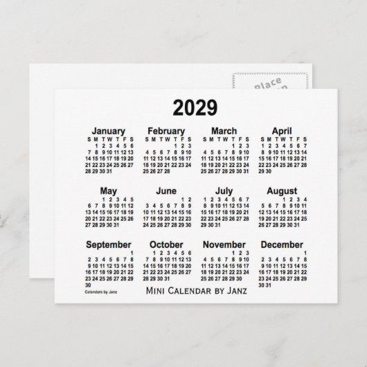 2029 Witte Mini Kalender van Janz Briefkaart (Voorkant / Achterkant)