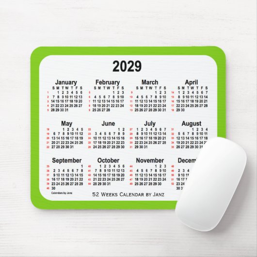 2029 Yellow Green 52-weekagenda van Janz Muismat (Met muis)