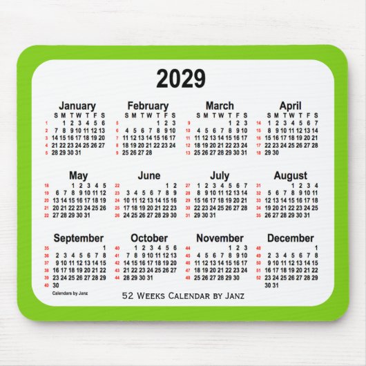 2029 Yellow Green 52-weekagenda van Janz Muismat (Voorkant)