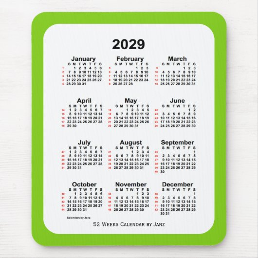 2029 Yellow Green 52-weekkalender door Janz Muismat (Voorkant)