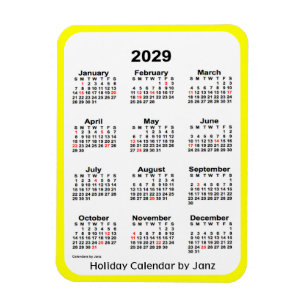 2029 Yellow Holiday Calendar door Janz Magnet Magneet